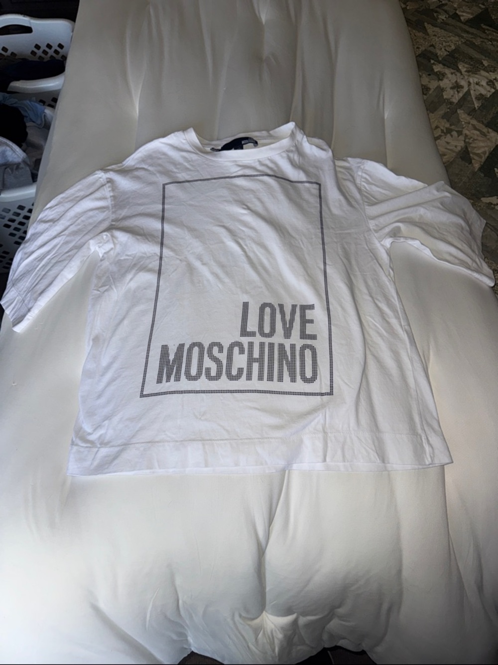 Love Moschino White Long Sleeve Tee with Logo Frame sz 6